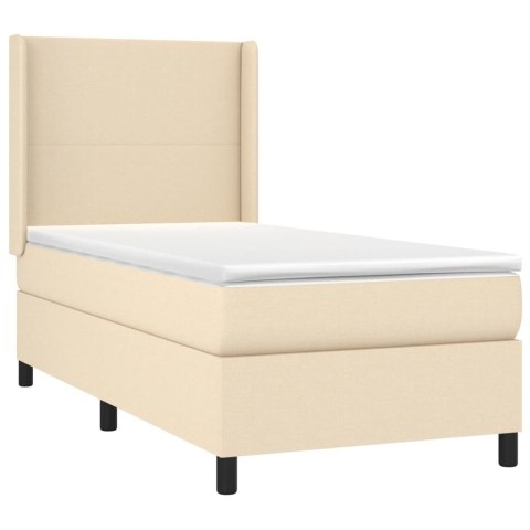  Łóżko kontynentalne z materacem, kremowe, 90x200 cm, tkanina