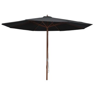  Parasol ogrodowy na drewnianym słupku, 350 cm, czarny