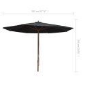  Parasol ogrodowy na drewnianym słupku, 350 cm, czarny