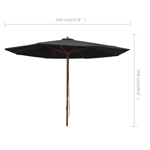  Parasol ogrodowy na drewnianym słupku, 350 cm, czarny