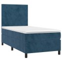  Łóżko kontynentalne, materac i LED, niebieski aksamit 80x200 cm