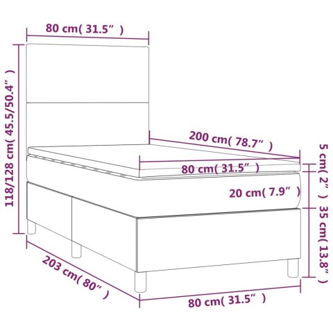  Łóżko kontynentalne, materac i LED, niebieski aksamit 80x200 cm