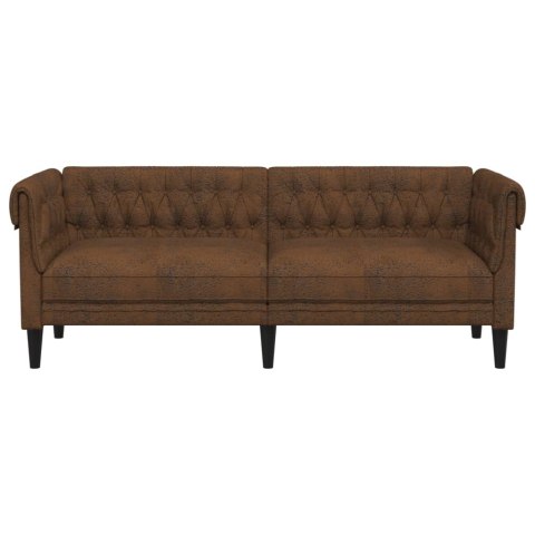  Sofa Chesterfield, trzyosobowa, brązowa, obita tkaniną