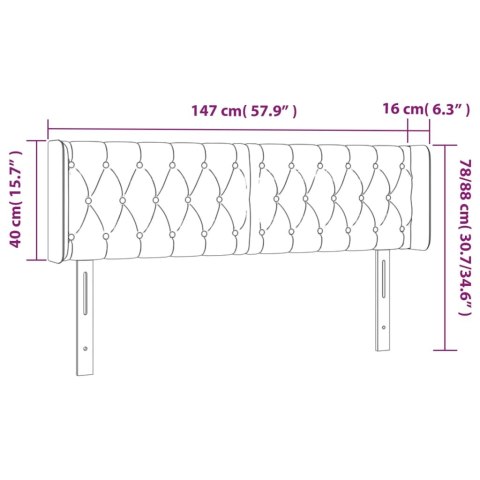  Zagłówek do łóżka z LED, jasnoszary, 147x16x78/88 cm, aksamit