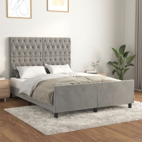  Rama łóżka z zagłówkiem, jasnoszara, 140x200 cm, aksamitna