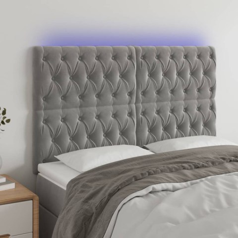  Zagłówek do łóżka z LED, jasnoszary, 144x7x118/128 cm, aksamit