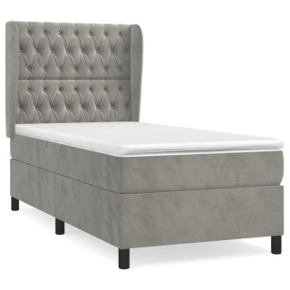  Łóżko kontynentalne z materacem, jasnoszare, aksamit, 90x190 cm
