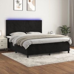 Łóżko kontynentalne z materacem i LED, czarny aksamit 160x200cm