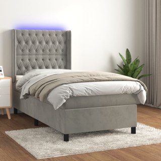  Łóżko kontynentalne z materacem i LED, szare 90x200 cm, aksamit