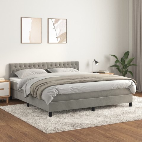  Łóżko kontynentalne z materacem, jasnoszare, 180x200cm, aksamit