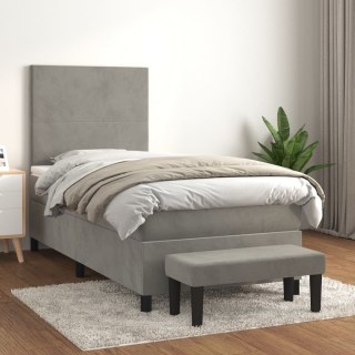  Łóżko kontynentalne z materacem, jasnoszare, aksamit, 80x200 cm
