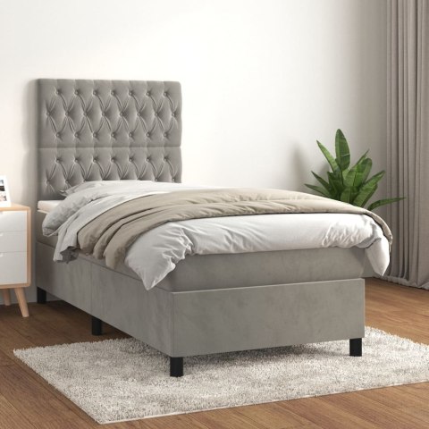  Łóżko kontynentalne z materacem, jasnoszare, aksamit, 80x200 cm