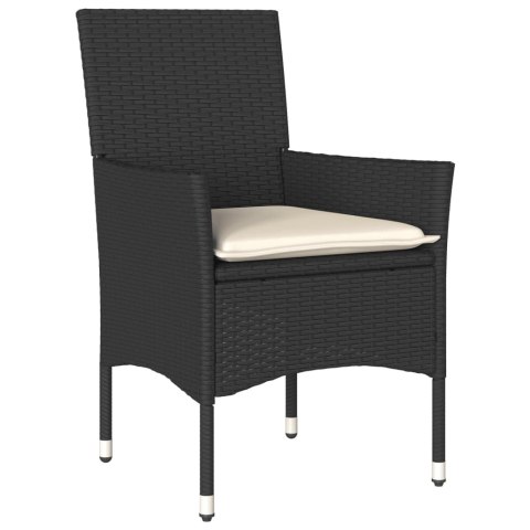  Krzesła ogrodowe z poduszkami, 2 szt., czarne, polirattan