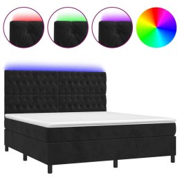  Łóżko kontynentalne z materacem i LED, czarny aksamit 160x200cm