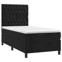  Łóżko kontynentalne z materacem i LED, czarny aksamit 90x190 cm