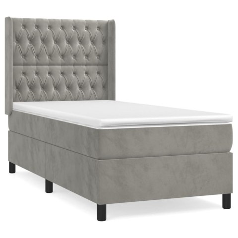  Łóżko kontynentalne z materacem, jasnoszare, aksamit, 90x190 cm