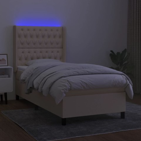  Łóżko kontynentalne z materacem, kremowe, 90x190 cm, tkanina