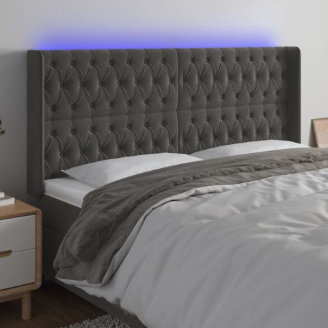  Zagłówek do łóżka z LED, ciemnoszary, 183x16x118/128cm, aksamit