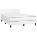  Łóżko kontynentalne z materacem i LED, biała ekoskóra 140x190cm