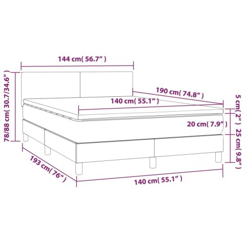  Łóżko kontynentalne z materacem i LED, biała ekoskóra 140x190cm