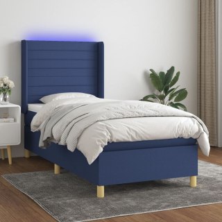  Łóżko kontynentalne z materacem, niebieskie, 90x190 cm, tkanina