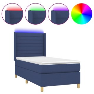  Łóżko kontynentalne z materacem, niebieskie, 90x190 cm, tkanina