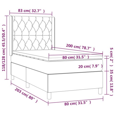  Łóżko kontynentalne z materacem i LED, czarny aksamit 80x200 cm