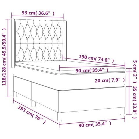  Łóżko kontynentalne z materacem i LED, czarny aksamit 90x190 cm