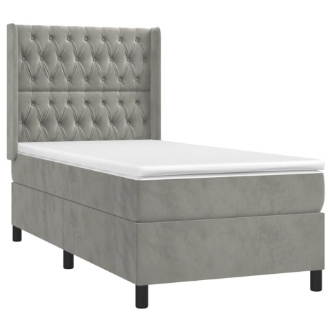 Łóżko kontynentalne z materacem i LED, szare 90x190 cm, aksamit