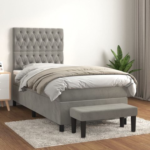  Łóżko kontynentalne z materacem, jasnoszare, aksamit, 90x200 cm