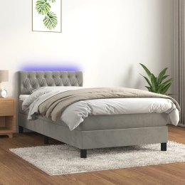  Łóżko kontynentalne z materacem i LED, szare 100x200cm, aksamit