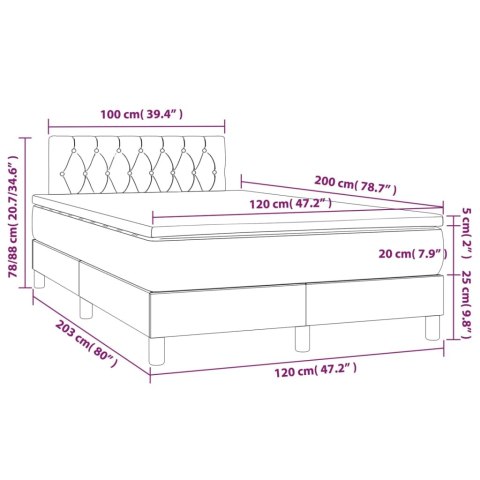  Łóżko kontynentalne z materacem i LED, szare 120x200cm, aksamit