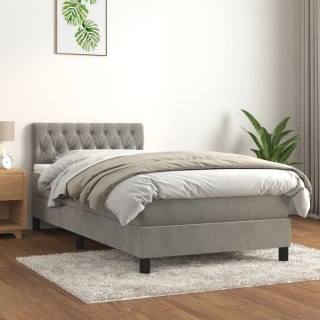  Łóżko kontynentalne z materacem, jasnoszare, aksamit, 100x200cm