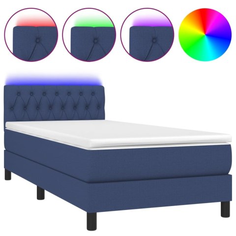  Łóżko kontynentalne z materacem, niebieskie, 90x200 cm, tkanina