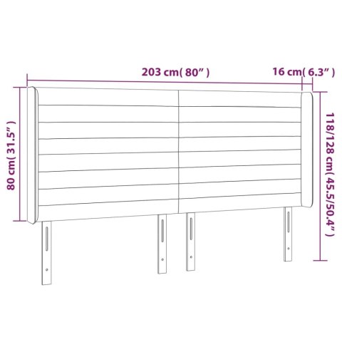  Zagłówek do łóżka z LED, ciemnoszary, 203x16x118/128cm, tkanina