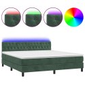  Łóżko kontynentalne z materacem i LED zielony aksamit 180x200cm