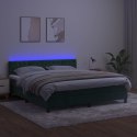  Łóżko kontynentalne z materacem i LED zielony aksamit 180x200cm