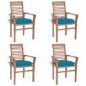  Krzesła stołowe, 4 szt., jasnoniebieskie poduszki, tekowe