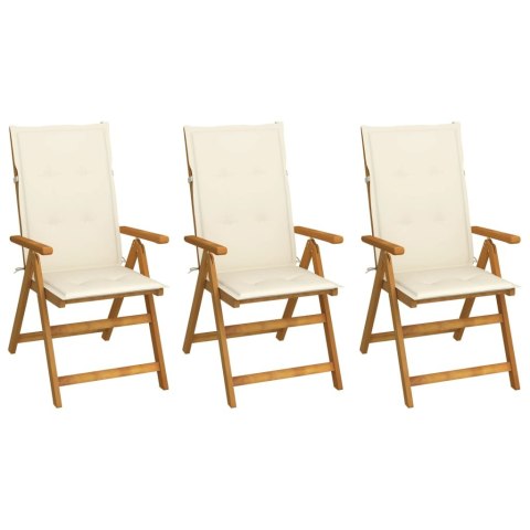  Składane krzesła ogrodowe z poduszkami, 3 szt., drewno akacjowe