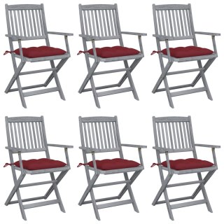 Składane krzesła ogrodowe, 6 szt., z poduszkami, akacjowe