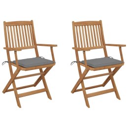  Składane krzesła ogrodowe z poduszkami, 2 szt., drewno akacjowe