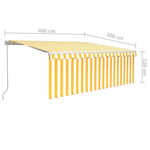  Ręcznie zwijana markiza z zasłoną, 4x3 m, żółto-biała