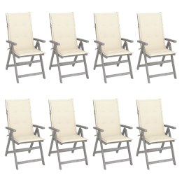  Rozkładane krzesła ogrodowe z poduszkami, 8 szt., lita akacja