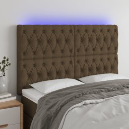  Zagłówek do łóżka z LED ciemnobrązowy 144x7x118/128 cm tkanina