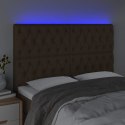  Zagłówek do łóżka z LED ciemnobrązowy 144x7x118/128 cm tkanina