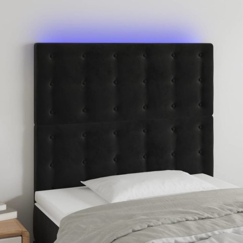  Zagłówek do łóżka z LED, czarny, 80x5x118/128 cm, aksamit