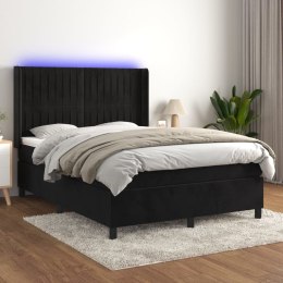  Łóżko kontynentalne z materacem i LED, czarny aksamit 140x190cm