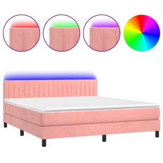  Łóżko kontynentalne z materacem i LED, różowy aksamit 160x200cm