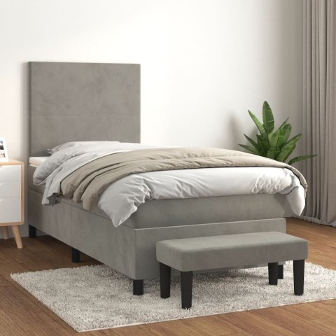  Łóżko kontynentalne z materacem, jasnoszare, aksamit, 90x200 cm