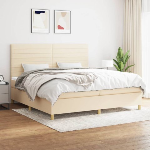  Łóżko kontynentalne z materacem, kremowe, tkanina, 200x200 cm